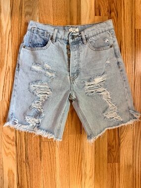 easel Light Blue Button-Fly Denim Shorts